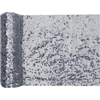 Party dekorace Santex Šerpa stolová stříbrná flitrová 19 x 300 cm