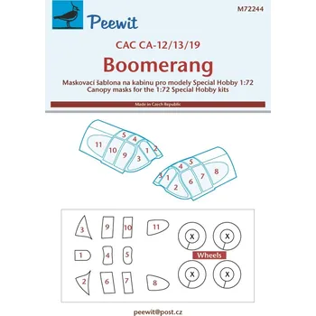 Plastikový model Peewit 1/72 Canopy mask CAC CA-19 Boomerang (SP.HOBBY)