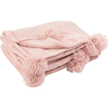 Přehoz na lůžko Růžový plyšový pléd Pompom s bambulemi baby pink - 130*170cm