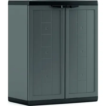 Zahradní skříň Plastová skříňka venkovní + vnitřní, tmavě šedá, uzamykatelná, 85x68x39 cm