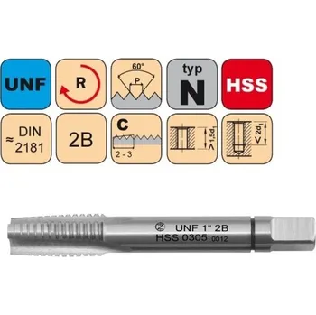 Ruční nářadí NÁSTROJE CZ Sadový závitník /CZZ0305/ UNF 5/8"-18 2B HSS DIN 2181 Závit: UNF-5/8"-18-I č.1