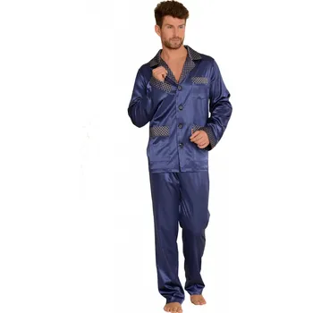 Pánské pyžamo Pánské saténové pyžamo De Lafense 939 tmavě modrá 4XL