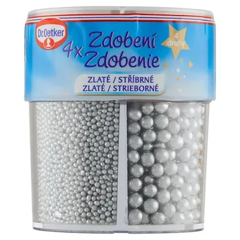 Jedlá dekorace na dort Dr. Oetker Zdobení 4 druhy zlaté/stříbrné 81 g