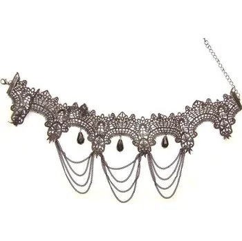 Náhrdelník Krajkovaný náhrdelník s řetízky a broušenými kameny