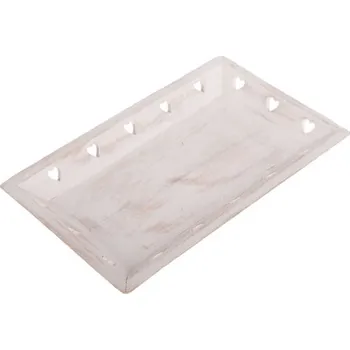 Dakls Dřevěný podnos se srdíčky 33 x 19 cm bílý