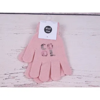 Rukavice YO Rukavice prstové R099A růžové s flitříkovými nápisem cool velikost rukavic: 14 cm