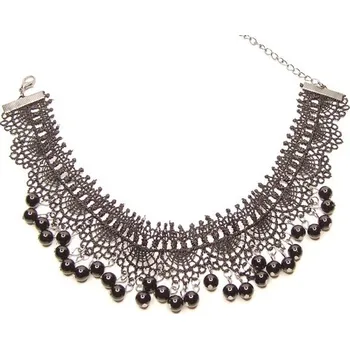 Náhrdelník Krajkový náhrdelník černý s perličkami