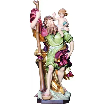 Vánoční dekorace Ornatis Svatý Kryštof Provedení: Malovaná, Velikost stojících figur dospělých postav: 15 cm Dřevěná vyřezávaná socha Svatý Kryštof