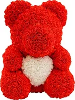 Rose Bear Červený medvídek z růží s bílým srdcem 38 cm