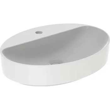 Umyvadlo Geberit VariForm oválné umyvadlo na desku 60x45 cm, bez přepadu, s otvorem pro baterii, bílá (500.773.01.2)