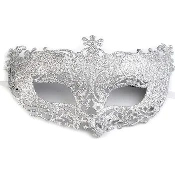 Karnevalová maska Karnevalová maska - škraboška s glitry, barva 1 stříbrná