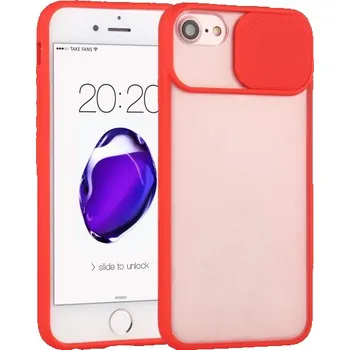 Pouzdro na mobilní telefon Poloprůhledný kryt s posuvnou krytkou čočky fotoaparátu pro iPhone 6 - červený