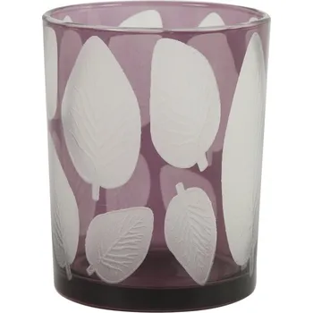 Svícen Skleněný svícen Zora, lila s listem 12,5x10 cm (121417 036 769434 svícen M lila)
