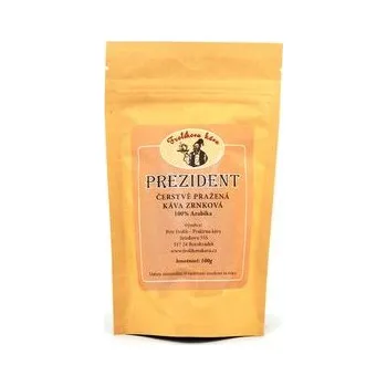 Káva Frolíkova káva Prezident 100 gr zrnková. Jedná se o specifickou chuť kávy pocházející z Afriky.
