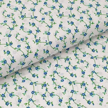 Bavlněné plátno bílé, modré drobné květy, š.140