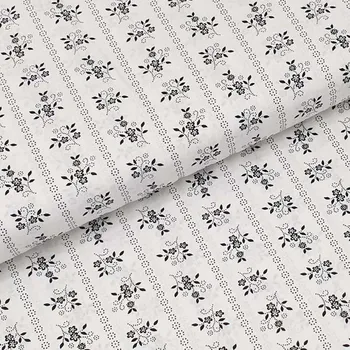 Bavlněné plátno bílé, černý květinový motiv, š.140