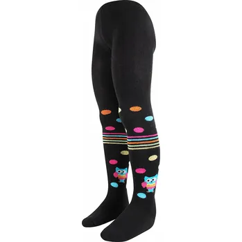 Dívčí oblečení Punčocháčky punčocháče dětské Boma Max PK 51 černé s barevnou sovičkou a puntíky velikost oblečení - děti: 122/128