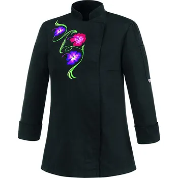 Gastro oděv Dámský kuchařský rondon EGOchef FLOWERS - černý XS E-1003002CXS