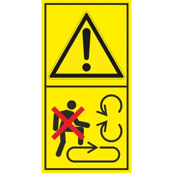 Výstraha - Nevstupujte na pohyblivé části samolepící vinylová fólie 85 x 45 mm