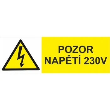 Pozor napětí 230V samolepící vinylová fólie 37 x 105 mm