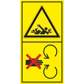Značení Nebezpečí točicí hřídel - Neodstraňuj bezpečnostní kryt pokud je stroj v běhu samolepící vinylová fólie 168 x 88 mm