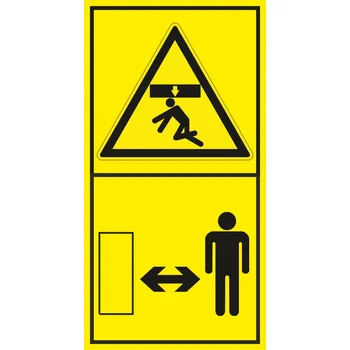 Nebezpečí stlačení shora - Dodržuj bezpečnou vzdálenost samolepící vinylová fólie 85 x 45 mm