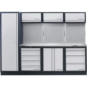 Dílenský stůl KRAFTWERKTOOLS BEST OF KW: MOBILIO - pracovní stěna 2640 x 458 x 2000mm INOX