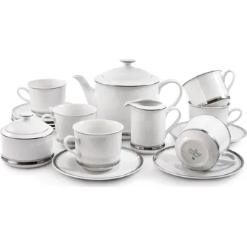 Čajová souprava, karlovarský porcelán Leander Loučky, Sabina - platinový proužek, 15 dílná