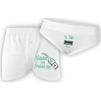 Kalhotky Sada trenky + kalhotky: USB Port , Barva látky bílá, Pánske trenky (velikost) L, Kalhotky (velikost) L