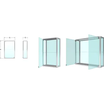 EXPOINT Závěsná prosklená vitrína na zboží - kalené sklo Název: 60 x 70 x 25cm, +1 police 6mm