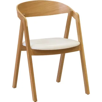 Jídelní židle FormWood Přírodní dubové křeslo Henry s bílou koženkou