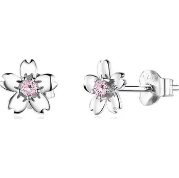 Náušnice Stříbrné náušnice kytičky s růžovými zirkony
