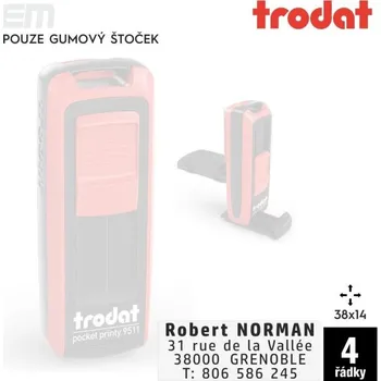 Razítko Trodat 9511 [38x14mm] kapesní - pouze gumový štoček