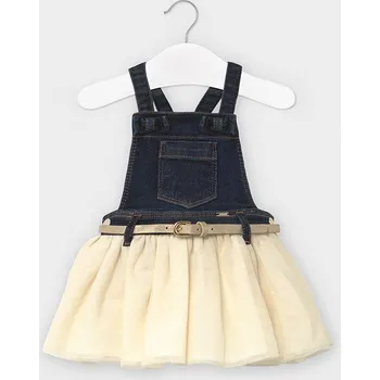 Kojenecké šaty Mayoral Dívčí džínová sukně s laclem mayorak 2943-98 modrá, smetanová Rozměr: 92