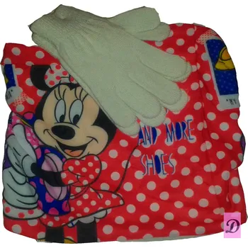 Módní doplněk Set nákrčník + rukavice MINNIE MOUSE červenobílý nákrčník UNI 1rok - dorost, rukavice 3-8let