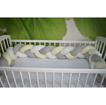 Dětská postýlka Mantinel pletený cop bílo-šedý-krém