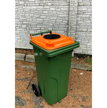 Železářství Plastová popelnice 120 l zelená s oranžovým víkem svoz jedlých olejů