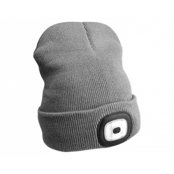Pokrývka hlavy Čepice s LED nabíjecím světlem180lm Sixtol světlá šedá