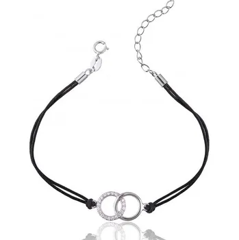 Náramek NUBIS® Černý náramek se stříbrnými kroužky - IT0005-K