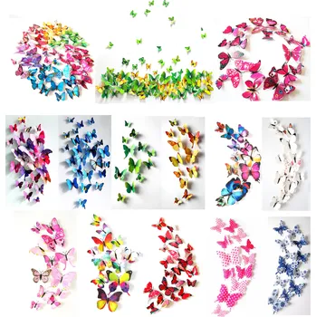 Samolepící dekorace 3D motýl - SADA 12 x motýlek samolepka i magnet - 16 barevných variant