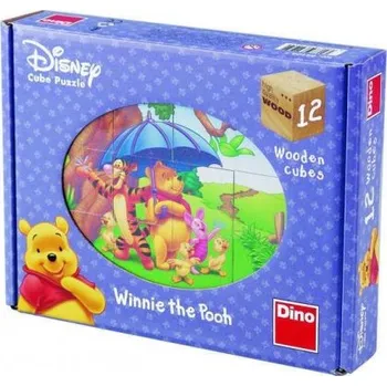Dřevěná hračka Dino Kubus 12 kostek Medvídek Pú