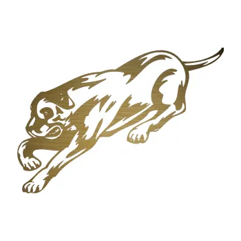 Polep vozidla SAMOLEPKA Pes 049 levá (64 - škrábaný kov zlatý) NA AUTO, NÁLEPKA, FÓLIE, POLEP, TUNING, VLASTNÍ TEXT, TISK, AUTOSAMOLEPKY.cz, POLEPY, OBRÁZEK, LOGO, SAMOLEPKY