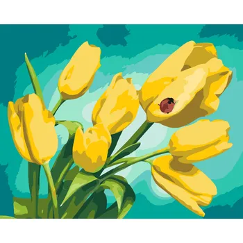 Malování podle čísel - Tulipány a beruška Velikost: 40x50cm, Rámování: Pouze srolované plátno