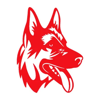 Polep vozidla SAMOLEPKA Pes 151 pravá německý ovčák (10 - červená) NA AUTO, NÁLEPKA, FÓLIE, POLEP, TUNING, VLASTNÍ TEXT, TISK, AUTOSAMOLEPKY.cz, POLEPY, OBRÁZEK, LOGO, SAMOLEPKY