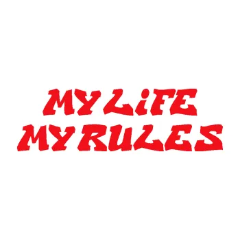 Polep vozidla SAMOLEPKA My life My rules nápis můj život moje pravidla (10 - červená) NA AUTO, NÁLEPKA, FÓLIE, POLEP, TUNING, VLASTNÍ TEXT, TISK, AUTOSAMOLEPKY.cz, POLEPY, OBRÁZEK, LOGO, SAMOLEPKY