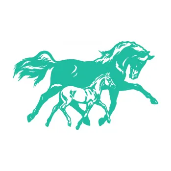 Samolepící dekorace Koníci 003 pravá kobylka s hříbětem (25 - tyrkysová) SAMOLEPKA NA AUTO, NÁLEPKA, FÓLIE, POLEP, TUNING, VLASTNÍ TEXT, TISK, AUTOSAMOLEPKY.cz, POLEPY, OBRÁZEK, LOGO, 3D STICKERS