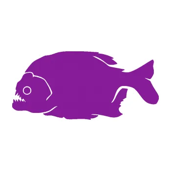 Polep vozidla SAMOLEPKA Piraňa 001 levá dravá ryba (14 - fialová) NA AUTO, NÁLEPKA, FÓLIE, POLEP, TUNING, VLASTNÍ TEXT, TISK, AUTOSAMOLEPKY.cz, POLEPY, OBRÁZEK, LOGO, SAMOLEPKY