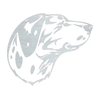 samolepka Pes 002 pravá Dalmatin (61 - škrábaný hliník) SAMOLEPKA NA AUTO, NÁLEPKA, FÓLIE, POLEP, TUNING, VLASTNÍ TEXT, TISK, AUTOSAMOLEPKY.cz, POLEPY, OBRÁZEK, LOGO, 3D STICKERS