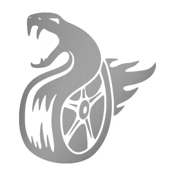 Samolepicí dekorace na vozidlo Had s kolem levá pneumatika v plamenech (42 - stříbrná metalíza) SAMOLEPKA NA AUTO, NÁLEPKA, FÓLIE, POLEP, TUNING, VLASTNÍ TEXT, TISK, AUTOSAMOLEPKY.cz, POLEPY, OBRÁZEK, LOGO, 3D STICKERS