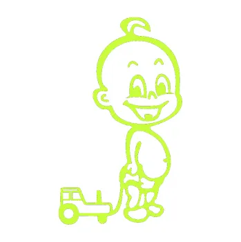 Samolepicí dekorace na vozidlo Dítě v autě 031 pravá chlapeček s traktorem (27 - limetová) SAMOLEPKA NA AUTO, NÁLEPKA, FÓLIE, POLEP, TUNING, VLASTNÍ TEXT, TISK, AUTOSAMOLEPKY.cz, POLEPY, OBRÁZEK, LOGO, 3D STICKERS